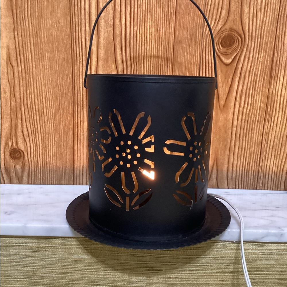 Black Floral Cutout Metal Lantern - Home Accents